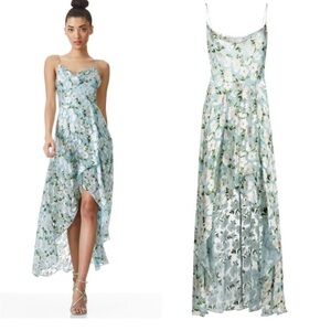 Alice + Olivia Floral High Low Dress in Blue and White